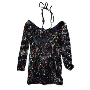 NWT Giffniseti Rainbow Sequins Cut Out Mini Dress Size M